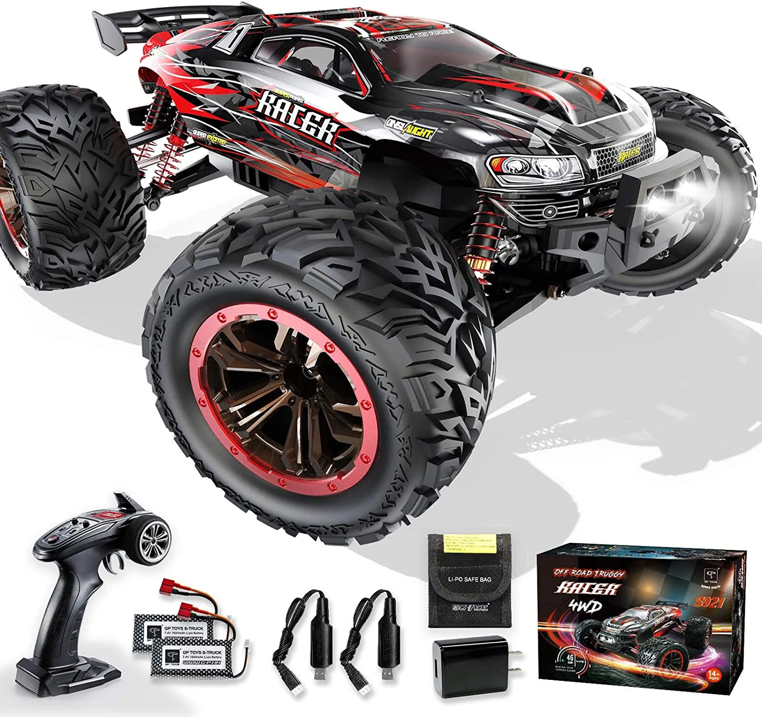 1:10 Scale RTR 4WD Off-Road 46km/h High Speed Remote Control Car-1600mAh Batteries x2