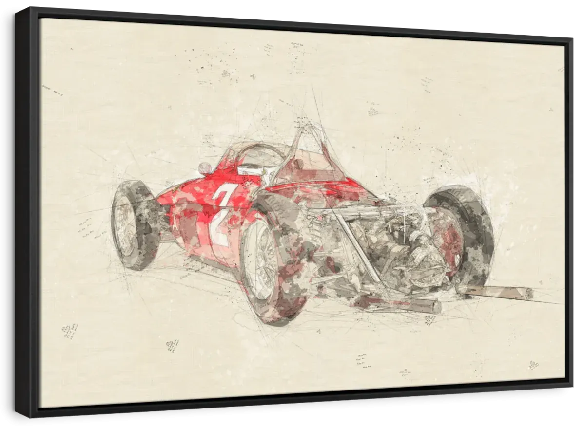 1961 Ferrari 156 F1 Car Rear View Drawing Wall Art