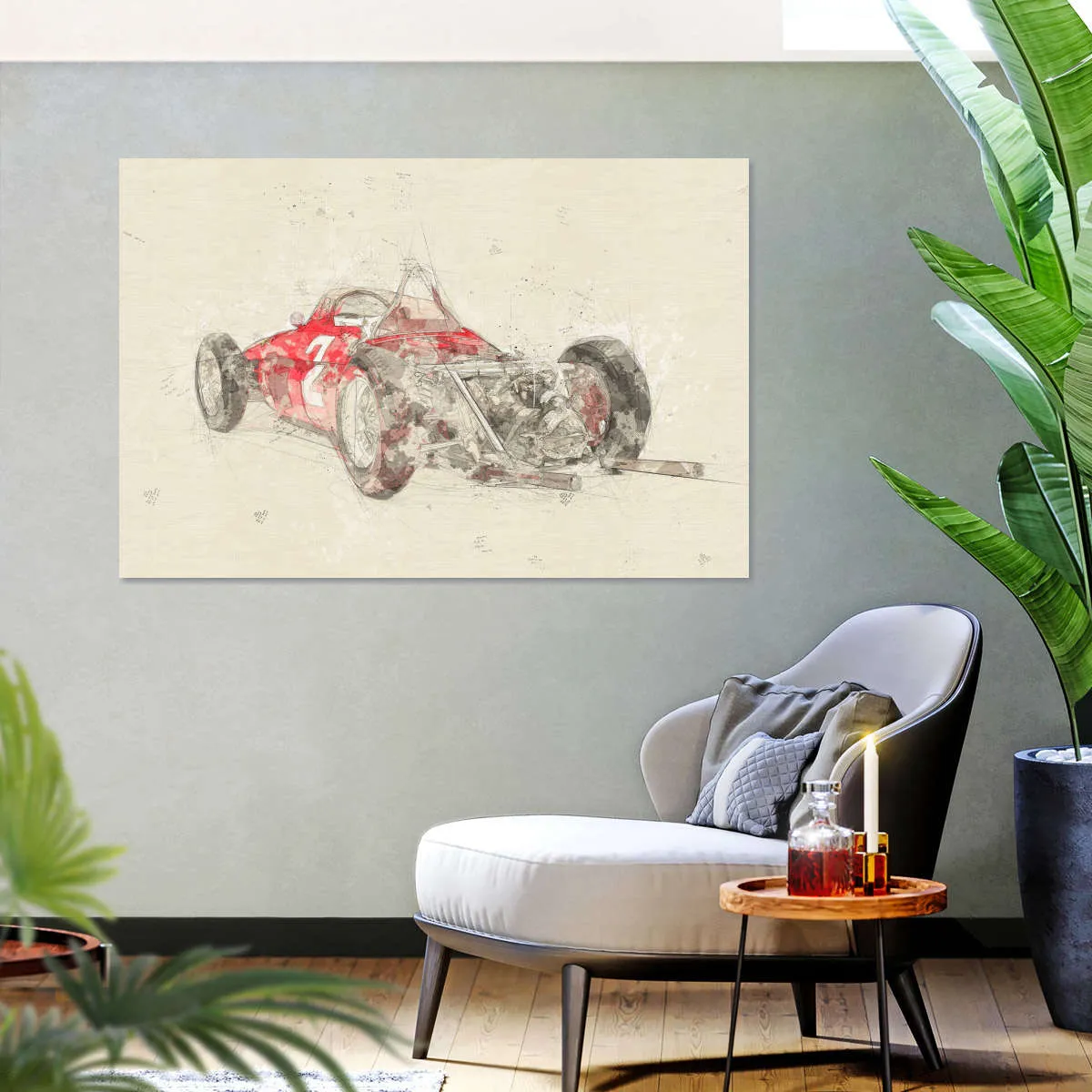 1961 Ferrari 156 F1 Car Rear View Drawing Wall Art