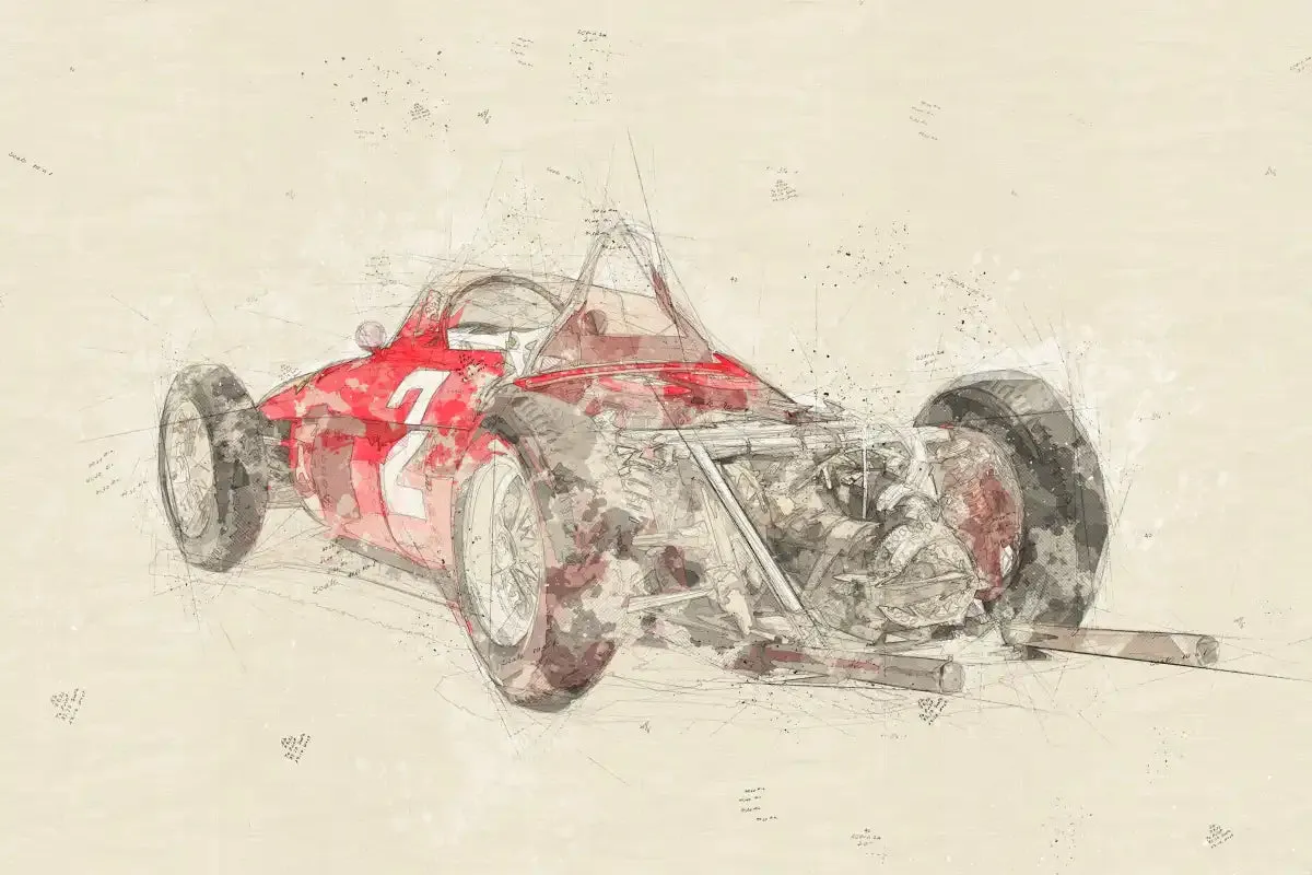 1961 Ferrari 156 F1 Car Rear View Drawing Wall Art