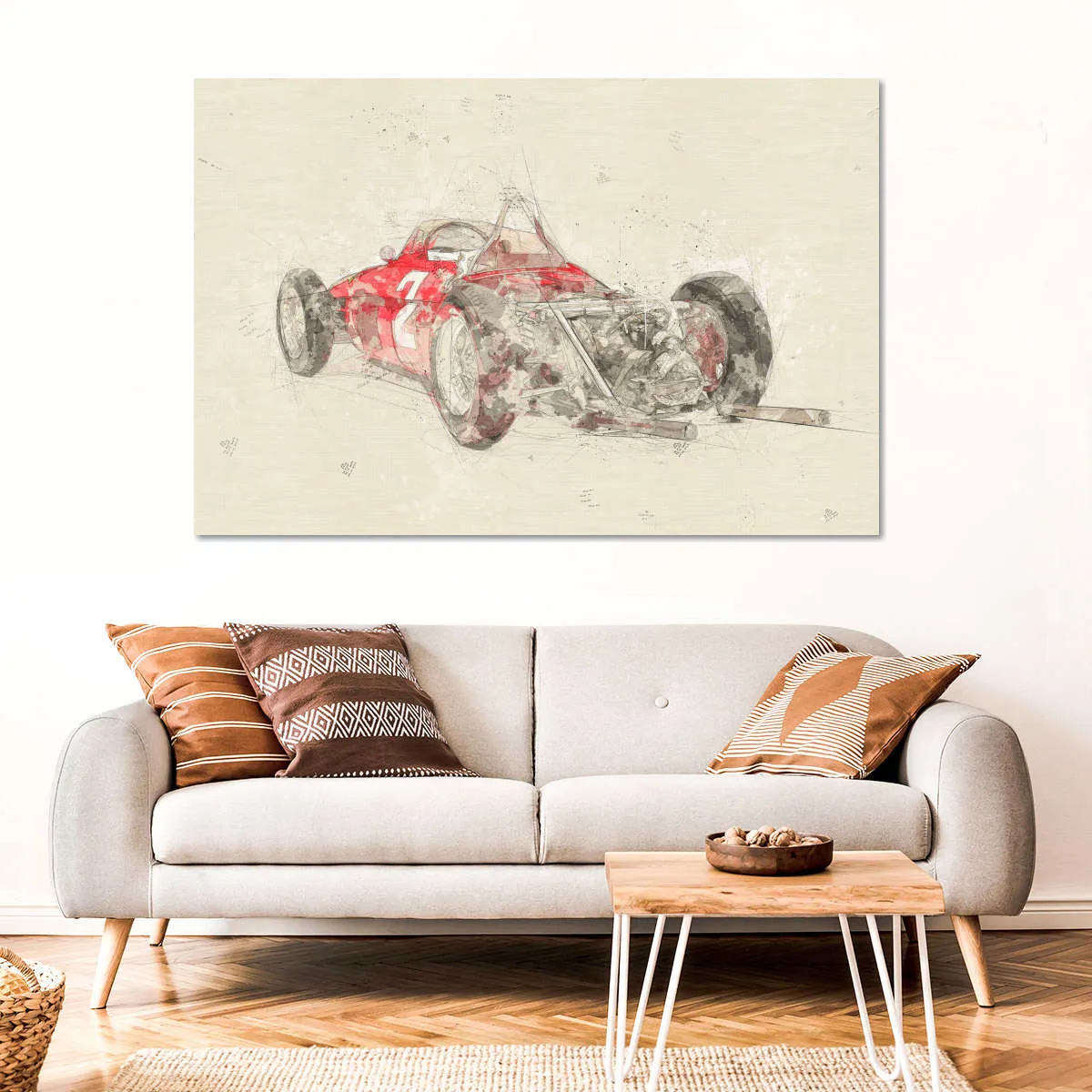 1961 Ferrari 156 F1 Car Rear View Drawing Wall Art