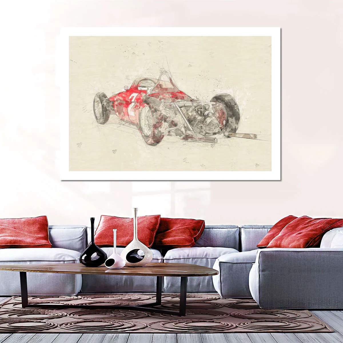 1961 Ferrari 156 F1 Car Rear View Drawing Wall Art