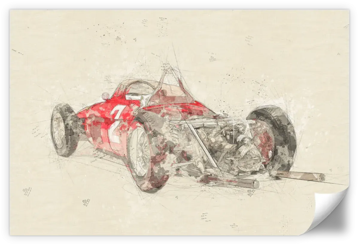 1961 Ferrari 156 F1 Car Rear View Drawing Wall Art