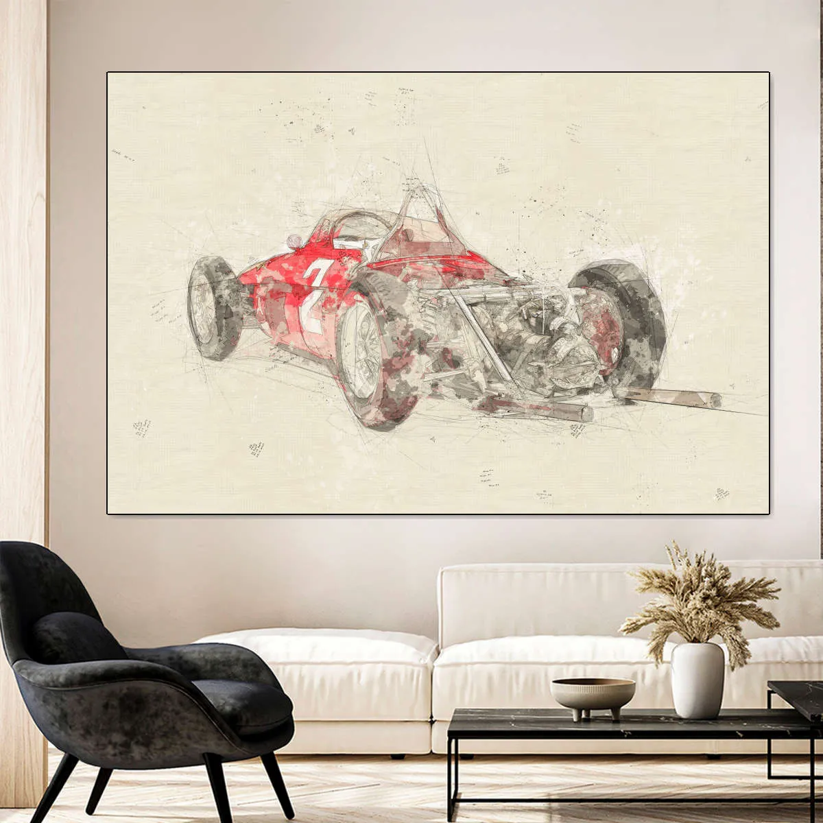 1961 Ferrari 156 F1 Car Rear View Drawing Wall Art