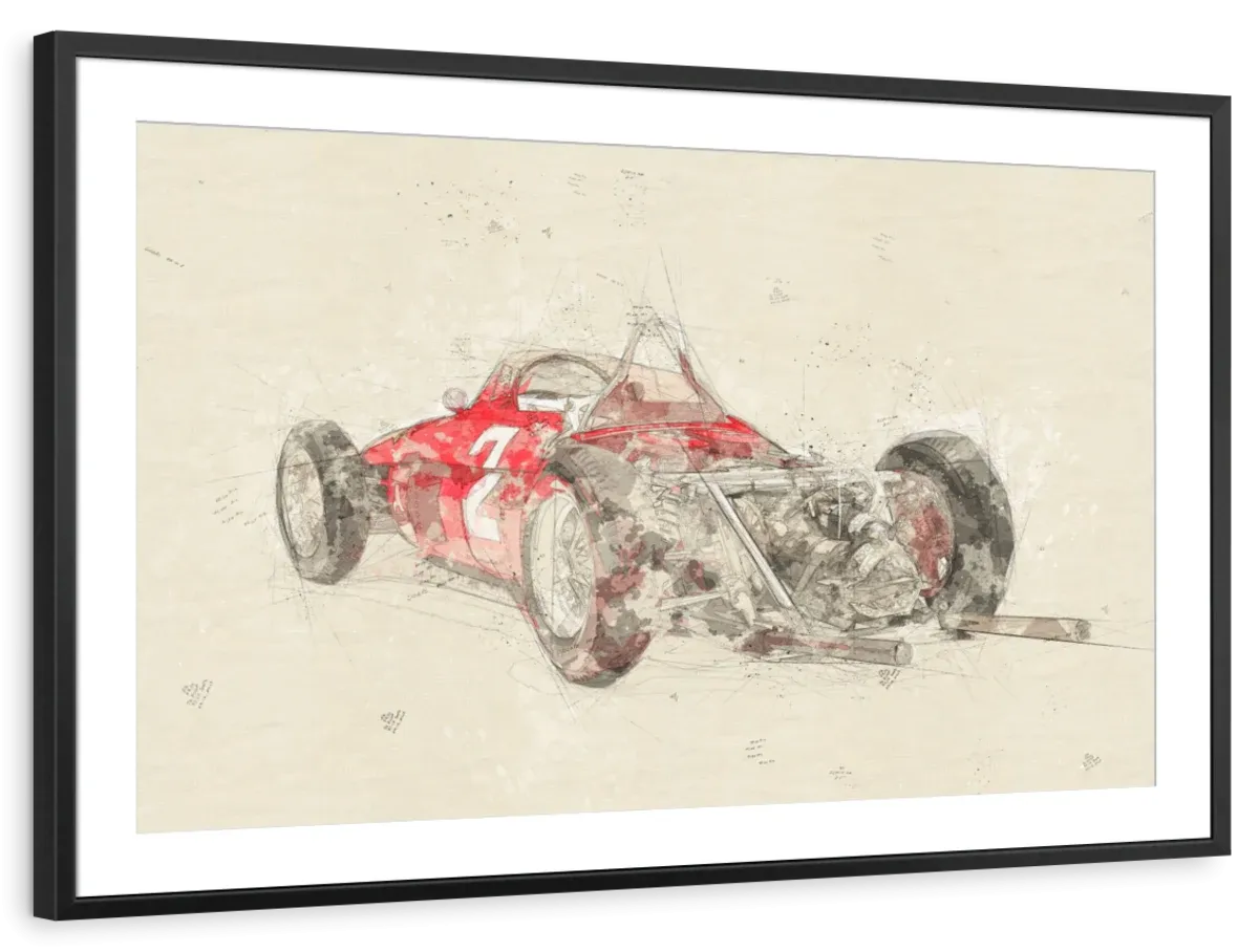 1961 Ferrari 156 F1 Car Rear View Drawing Wall Art