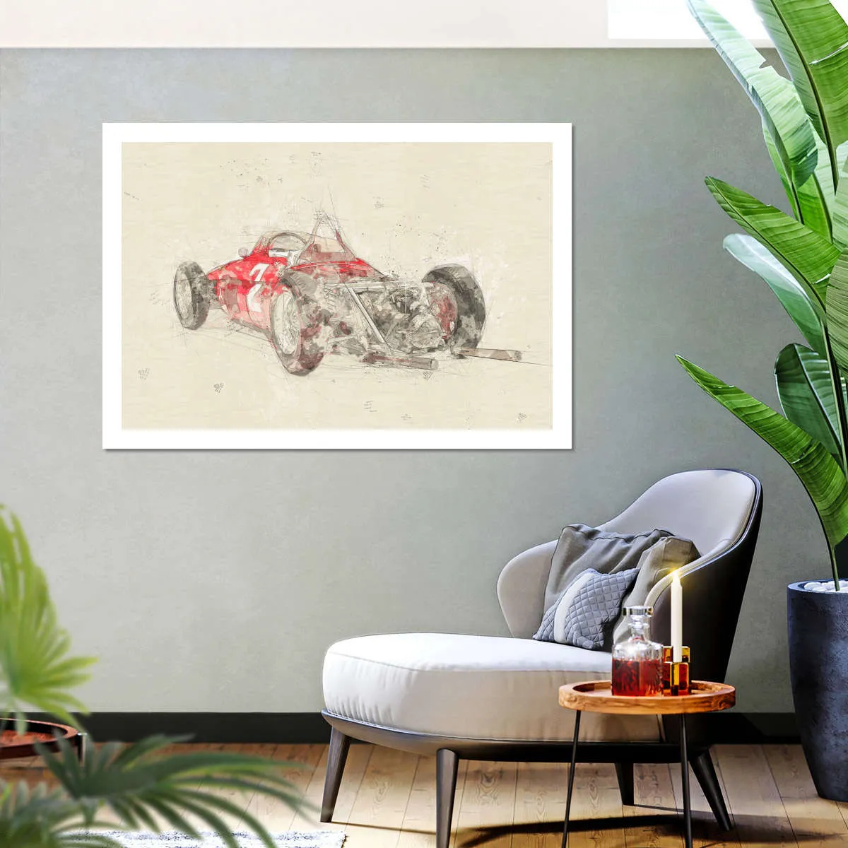 1961 Ferrari 156 F1 Car Rear View Drawing Wall Art