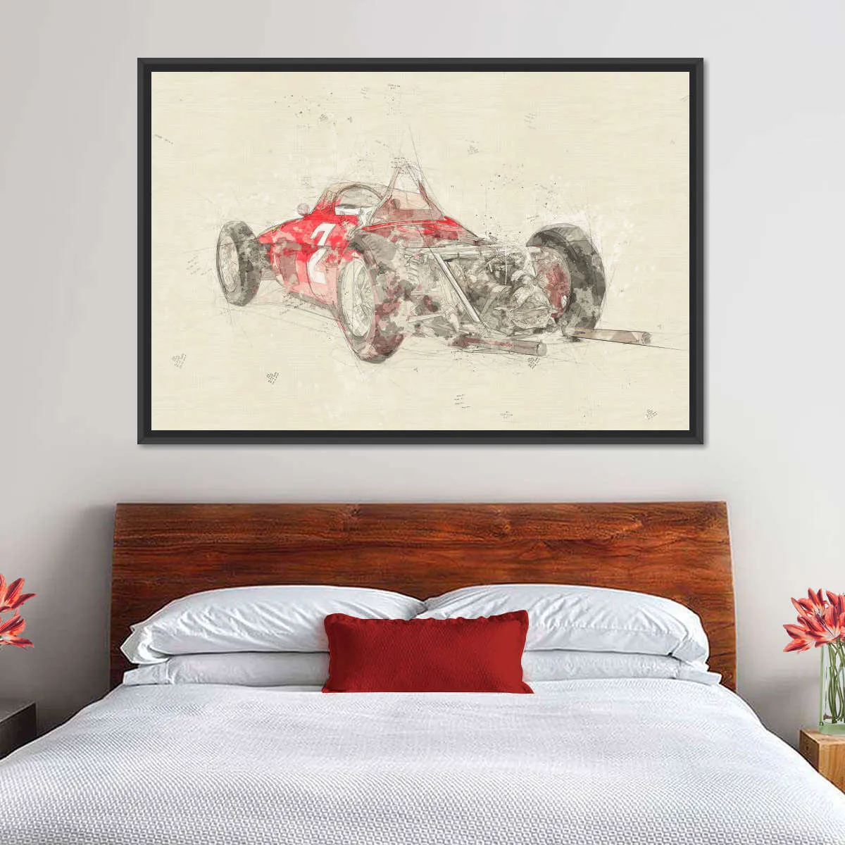 1961 Ferrari 156 F1 Car Rear View Drawing Wall Art