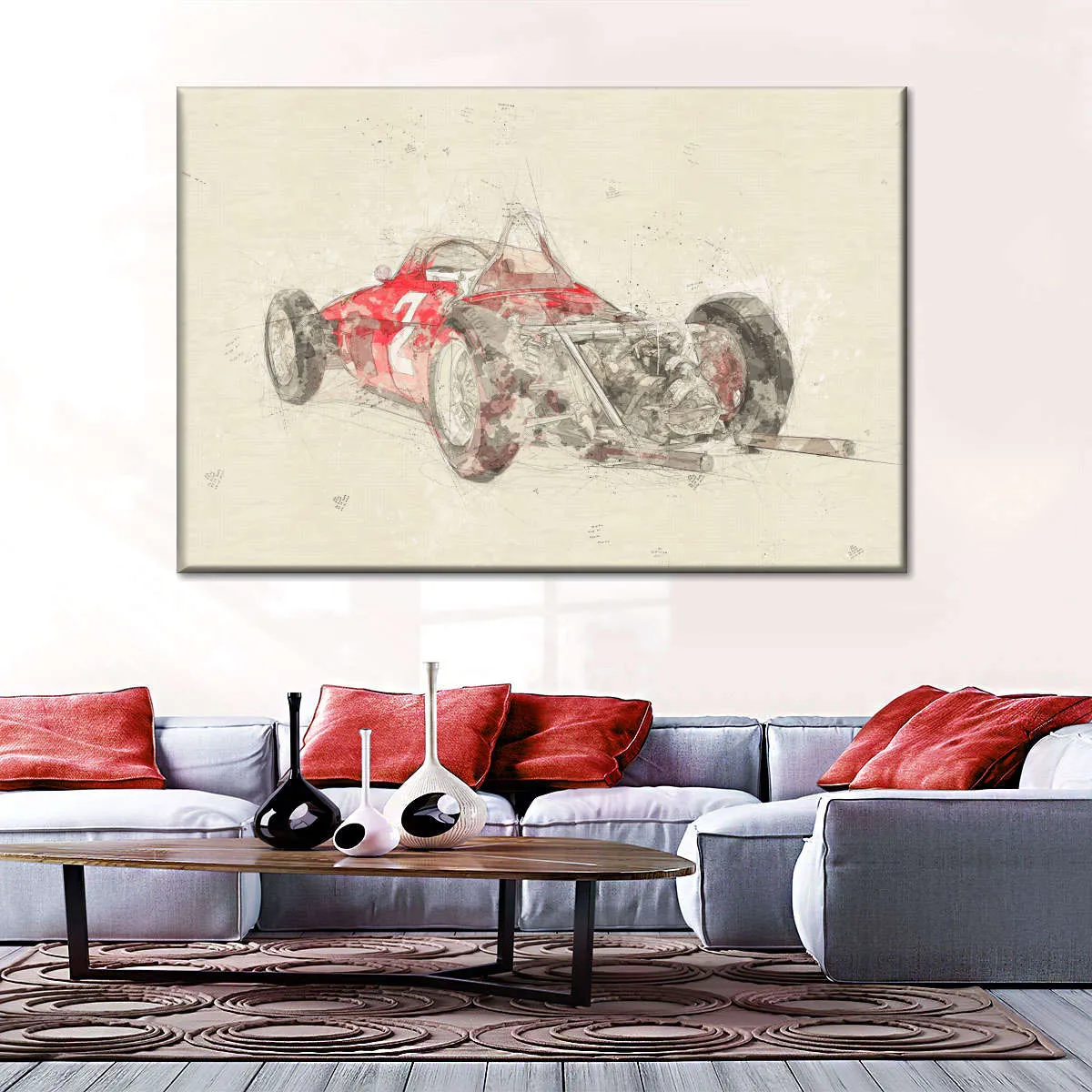 1961 Ferrari 156 F1 Car Rear View Drawing Wall Art