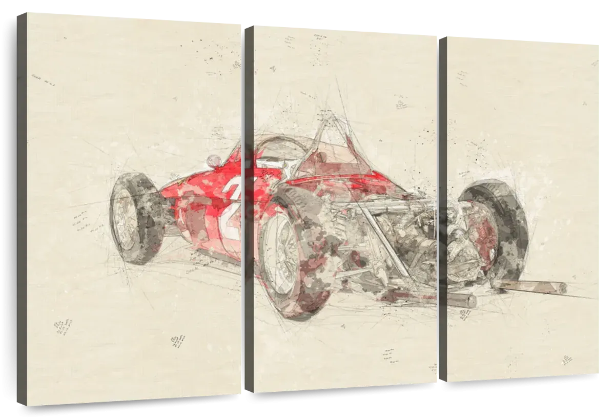 1961 Ferrari 156 F1 Car Rear View Drawing Wall Art