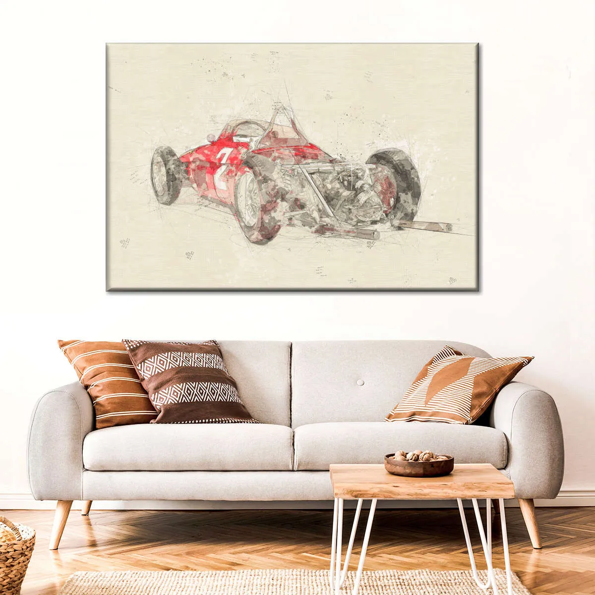 1961 Ferrari 156 F1 Car Rear View Drawing Wall Art