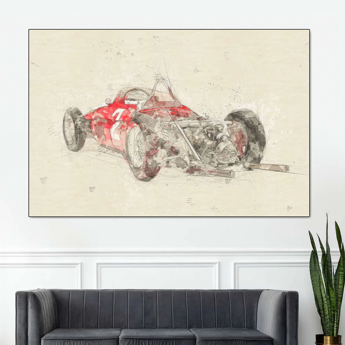 1961 Ferrari 156 F1 Car Rear View Drawing Wall Art