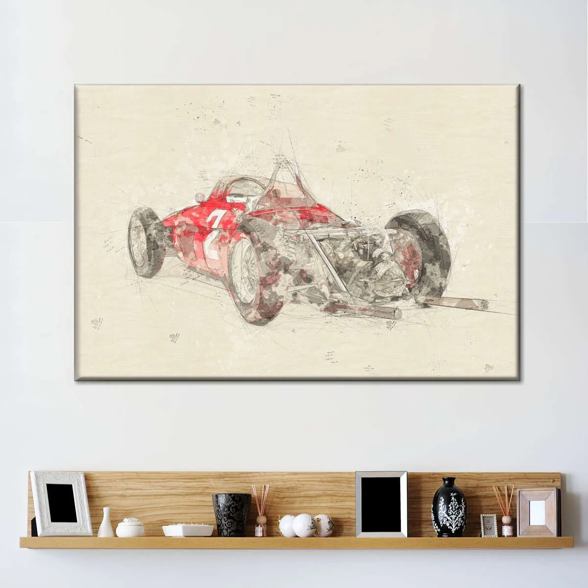 1961 Ferrari 156 F1 Car Rear View Drawing Wall Art