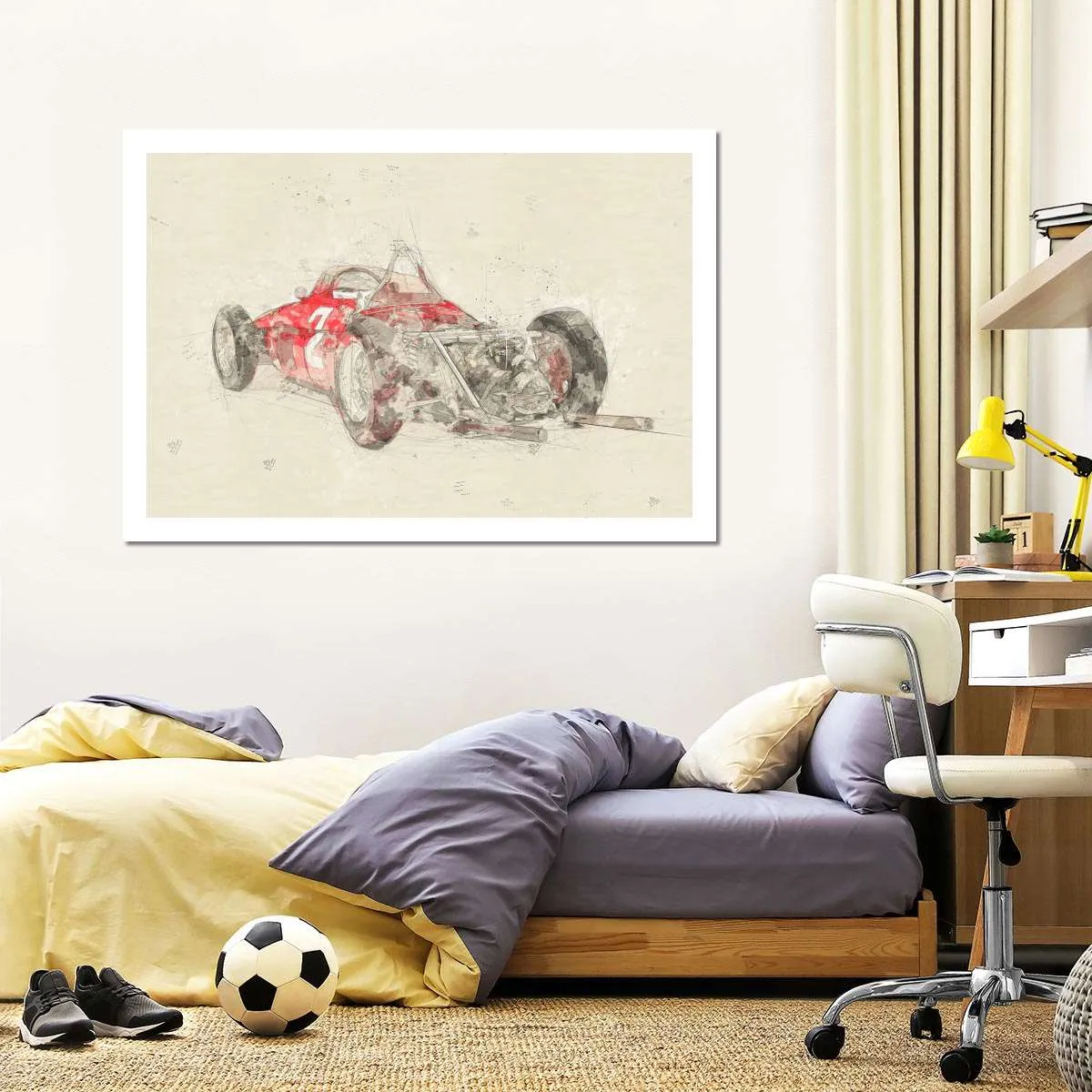 1961 Ferrari 156 F1 Car Rear View Drawing Wall Art