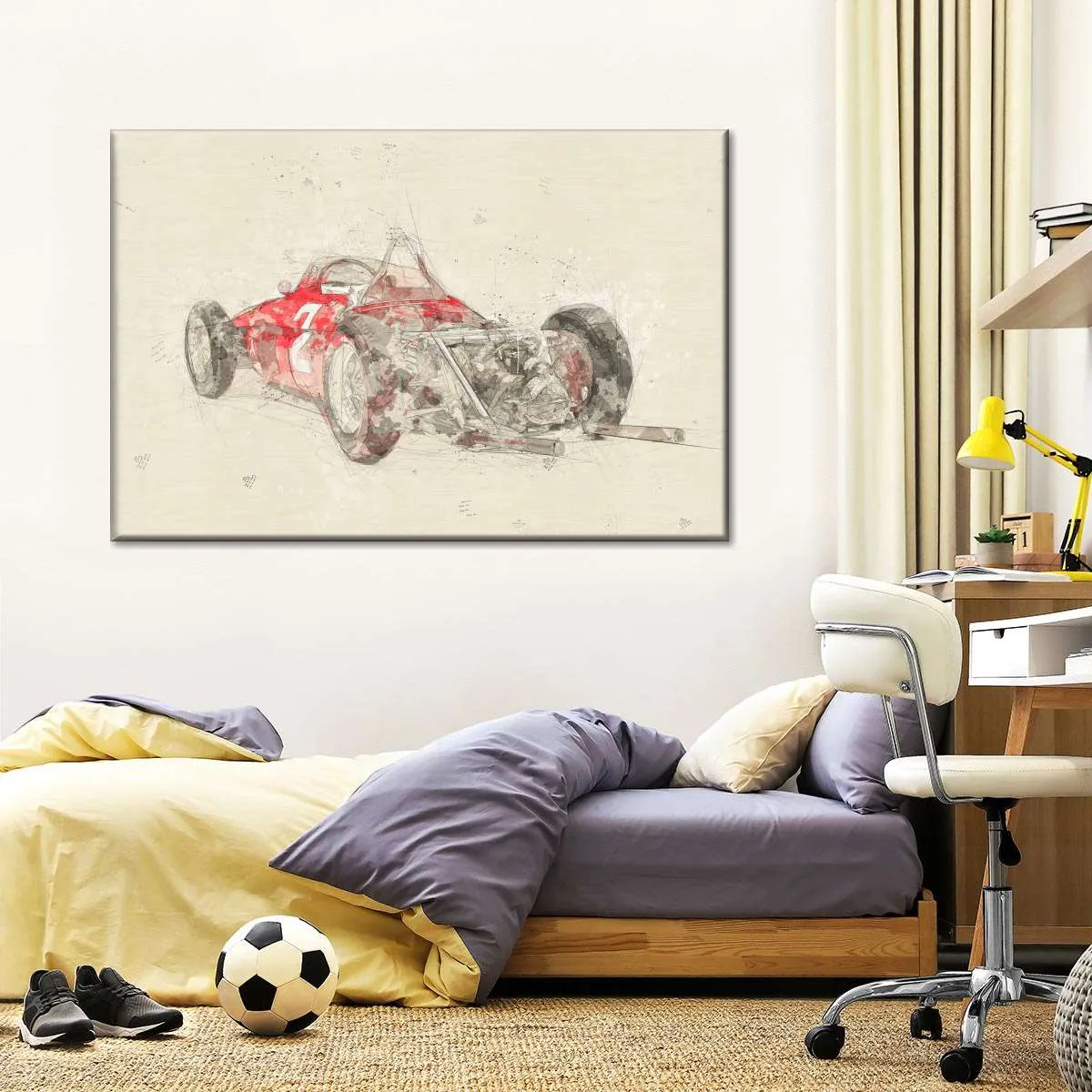 1961 Ferrari 156 F1 Car Rear View Drawing Wall Art