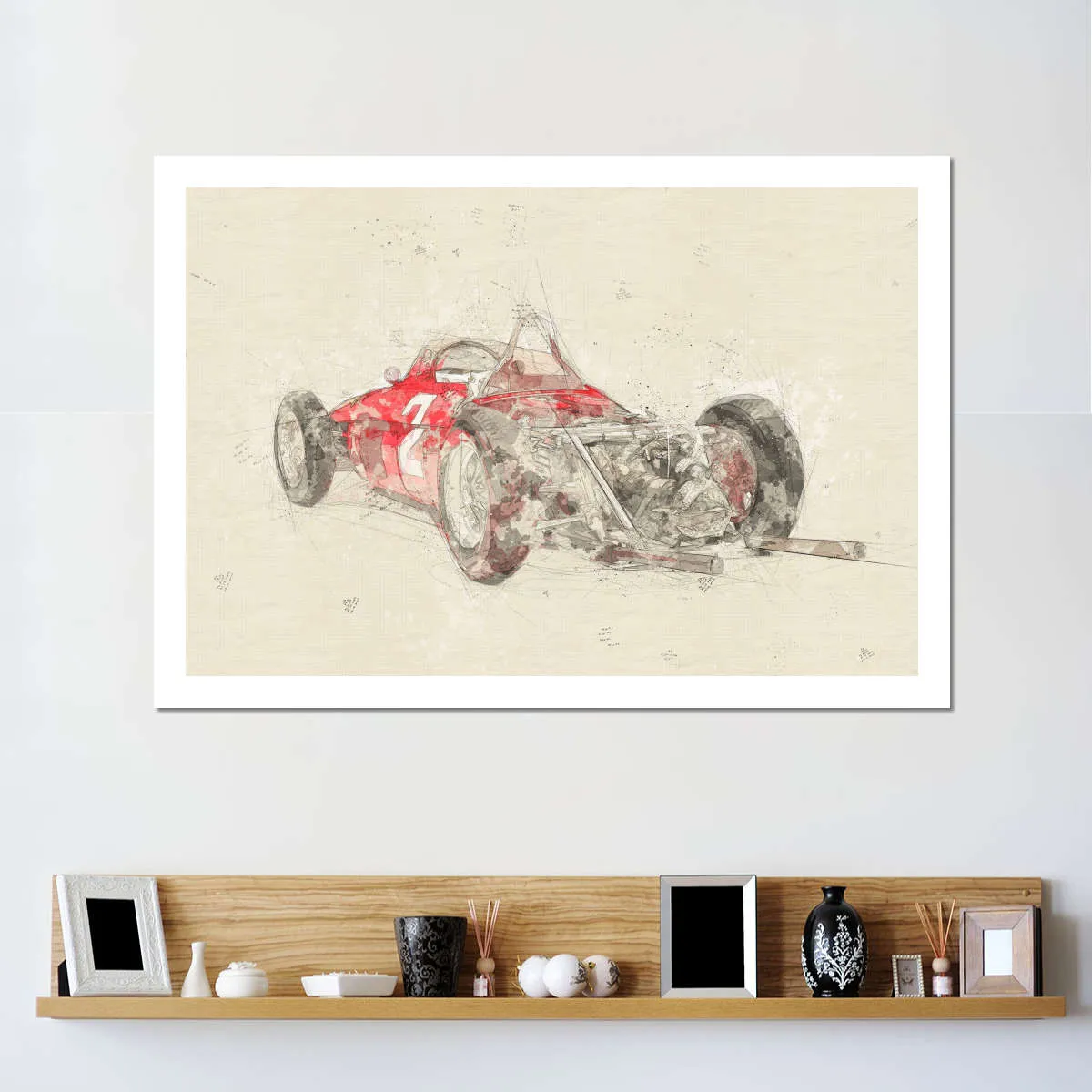 1961 Ferrari 156 F1 Car Rear View Drawing Wall Art