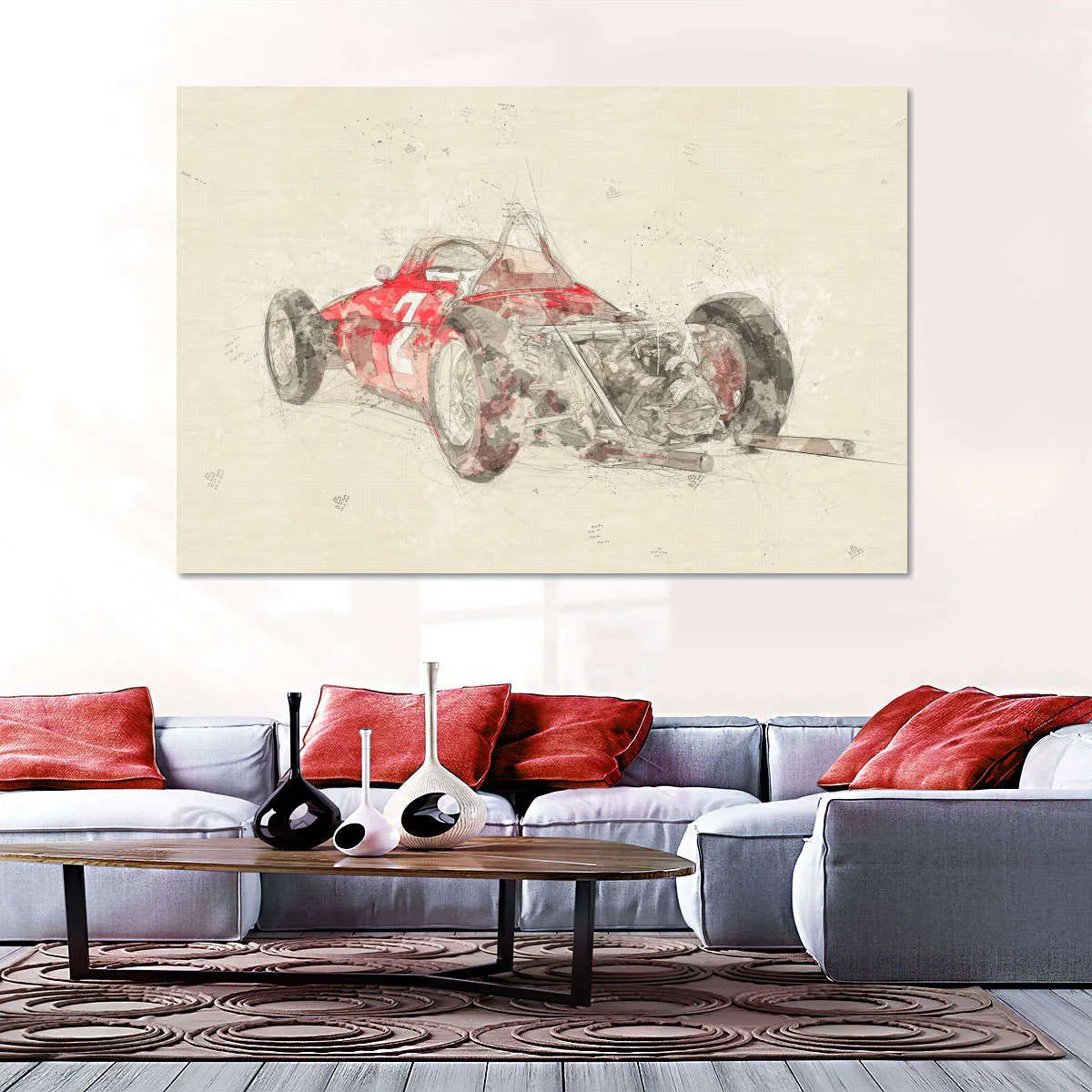 1961 Ferrari 156 F1 Car Rear View Drawing Wall Art