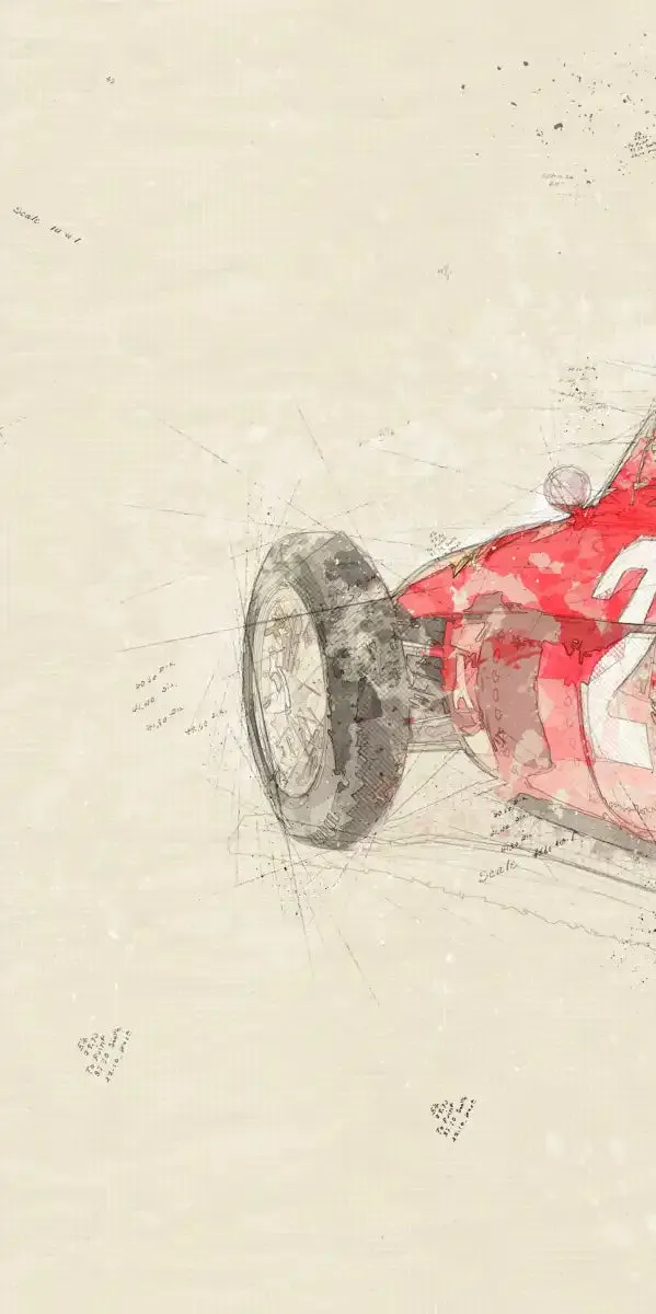 1961 Ferrari 156 F1 Car Rear View Drawing Wall Art