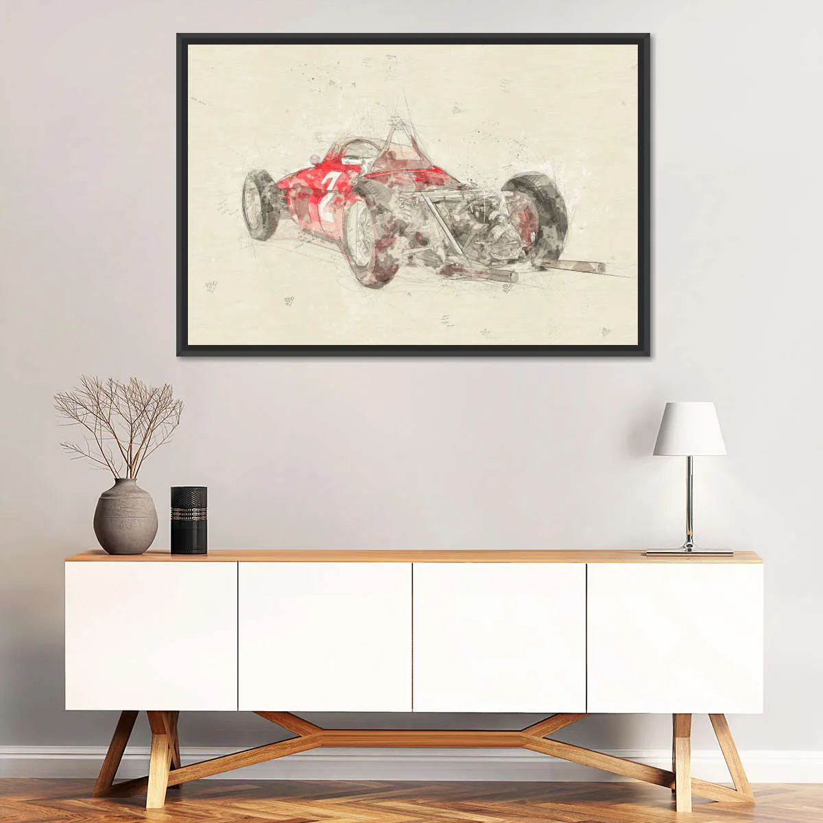 1961 Ferrari 156 F1 Car Rear View Drawing Wall Art