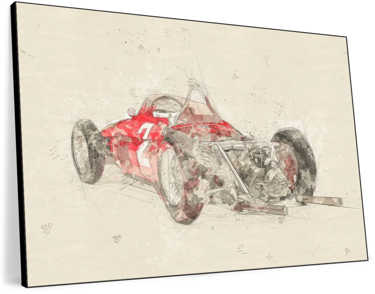 1961 Ferrari 156 F1 Car Rear View Drawing Wall Art