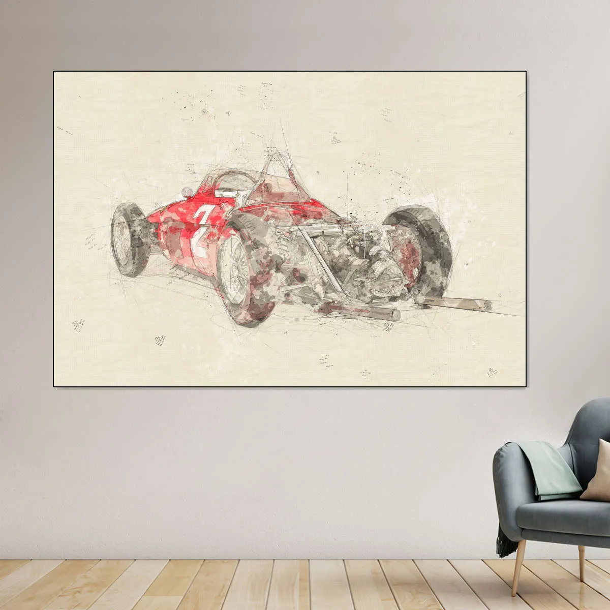 1961 Ferrari 156 F1 Car Rear View Drawing Wall Art