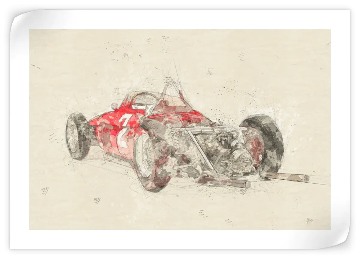 1961 Ferrari 156 F1 Car Rear View Drawing Wall Art