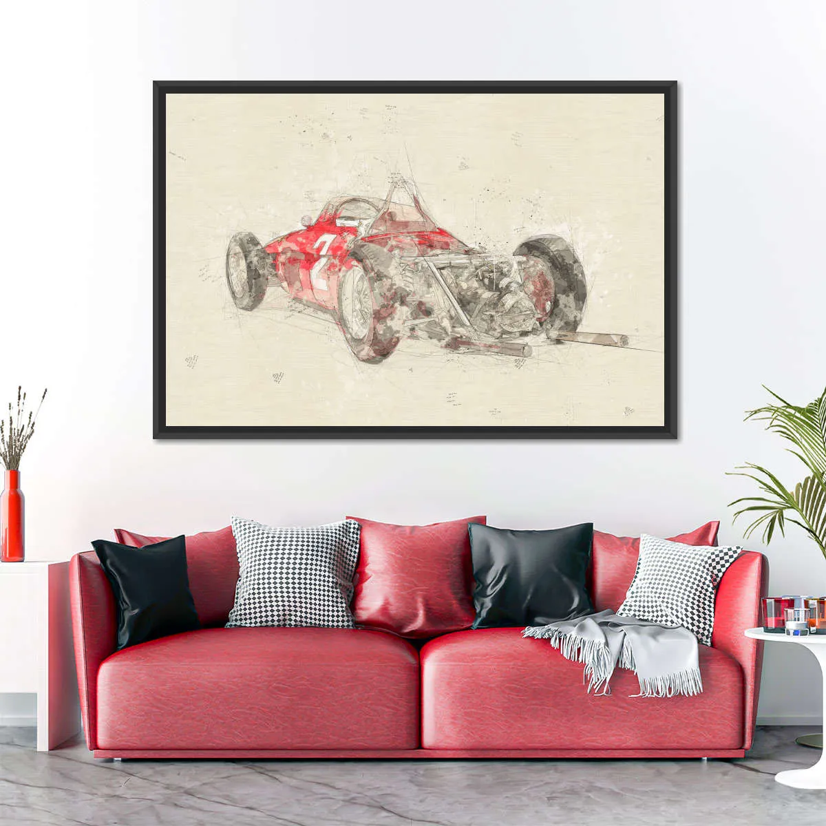 1961 Ferrari 156 F1 Car Rear View Drawing Wall Art