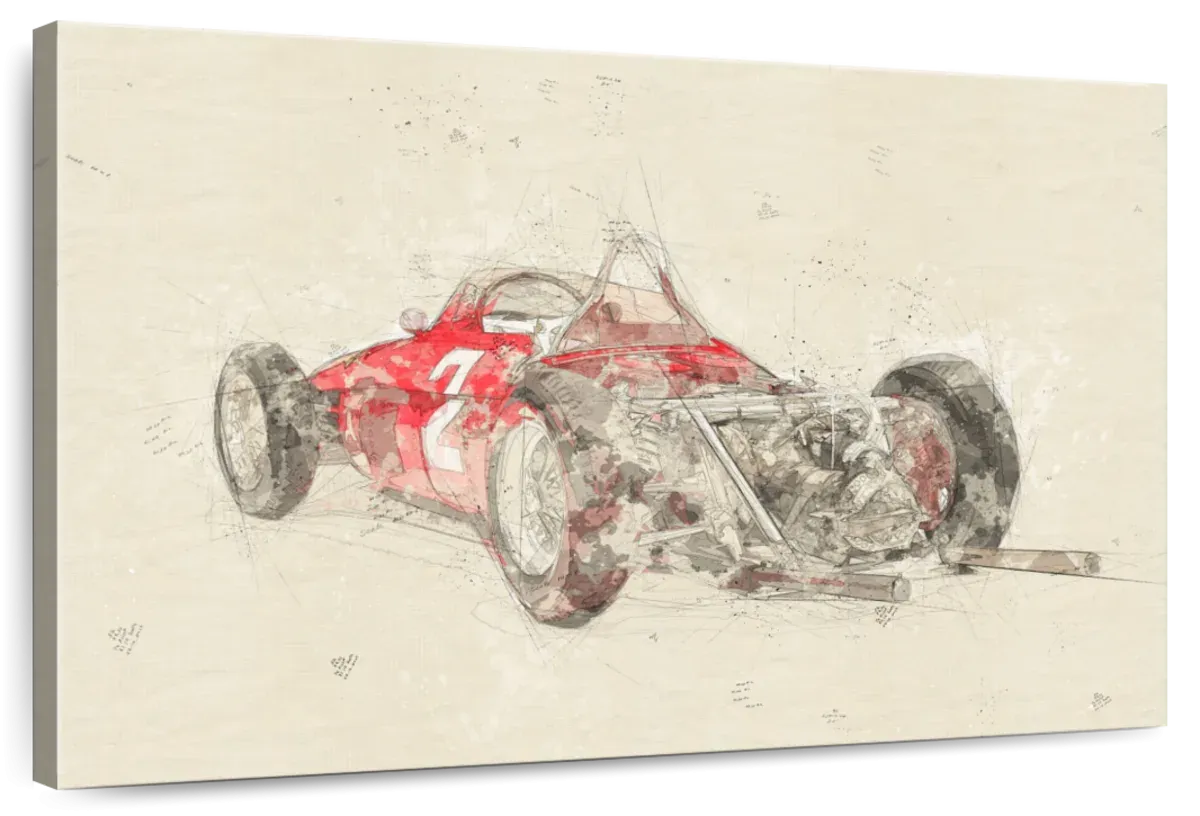 1961 Ferrari 156 F1 Car Rear View Drawing Wall Art