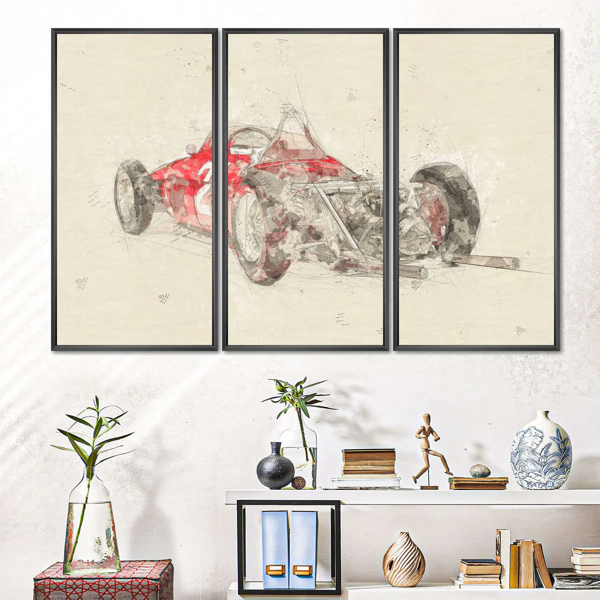 1961 Ferrari 156 F1 Car Rear View Drawing Wall Art