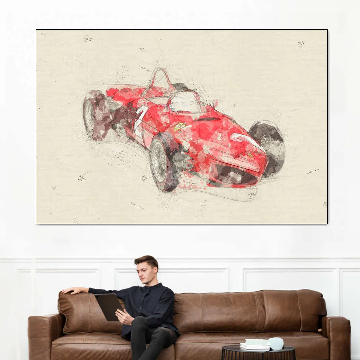 1961 Ferrari F1 Three Quarter View Drawing Wall Art