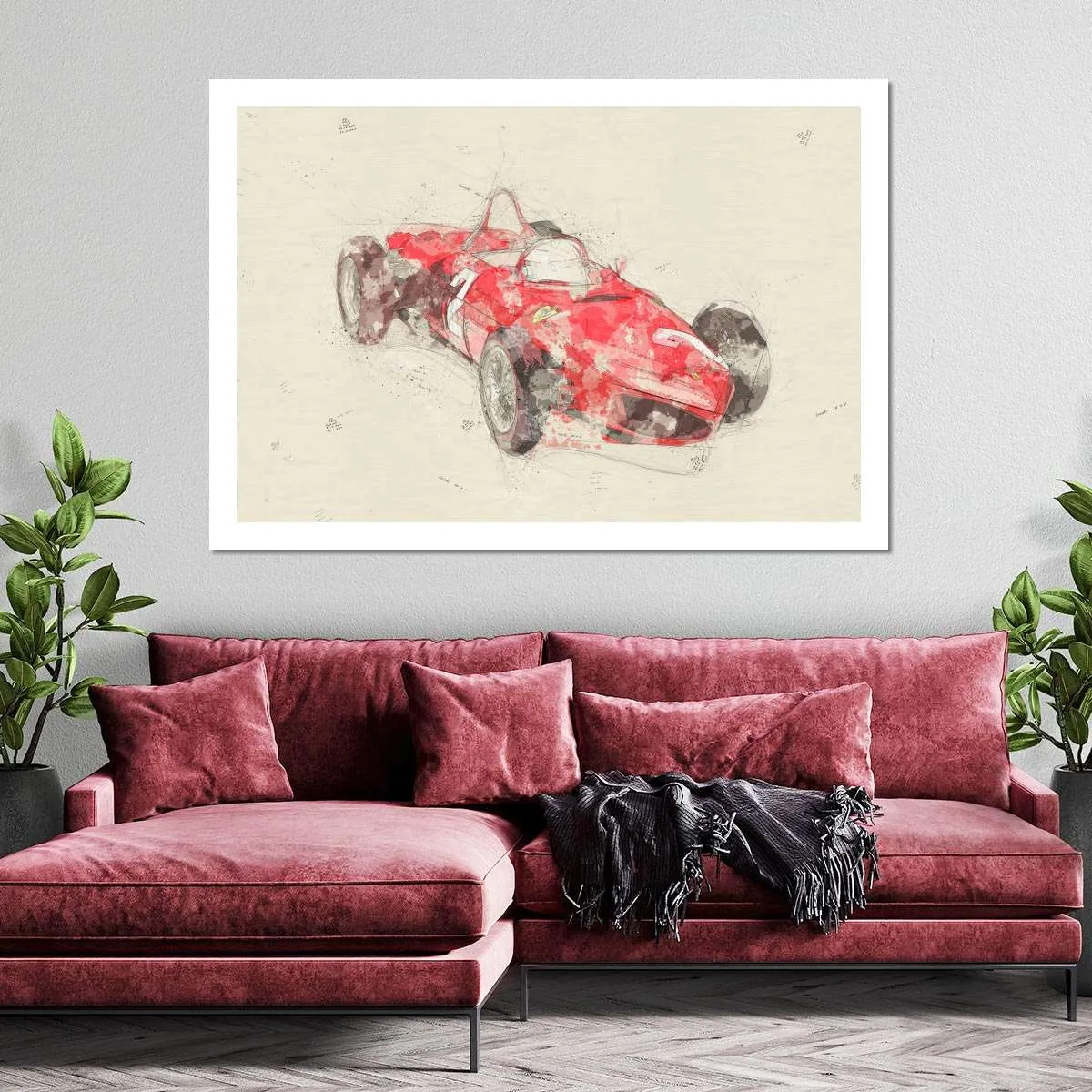 1961 Ferrari F1 Three Quarter View Drawing Wall Art