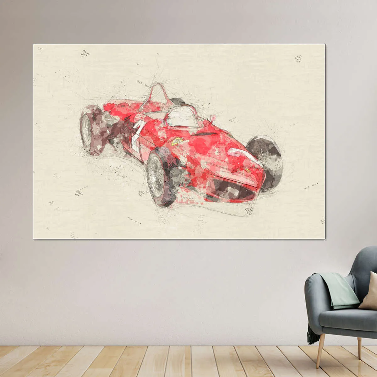 1961 Ferrari F1 Three Quarter View Drawing Wall Art