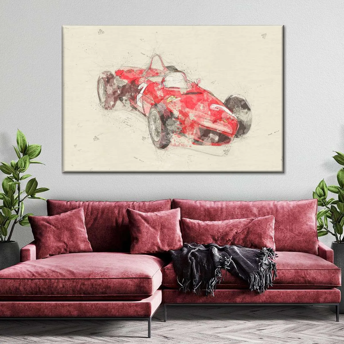 1961 Ferrari F1 Three Quarter View Drawing Wall Art