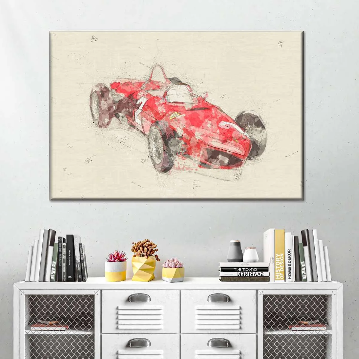 1961 Ferrari F1 Three Quarter View Drawing Wall Art