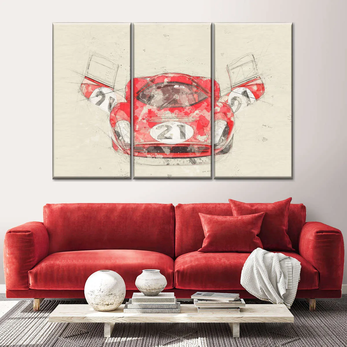 1967 Ferrari 330 P4 Car Front View Drawing Wall Art