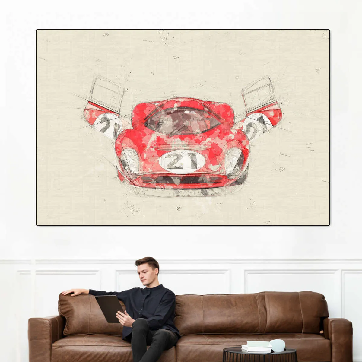 1967 Ferrari 330 P4 Car Front View Drawing Wall Art