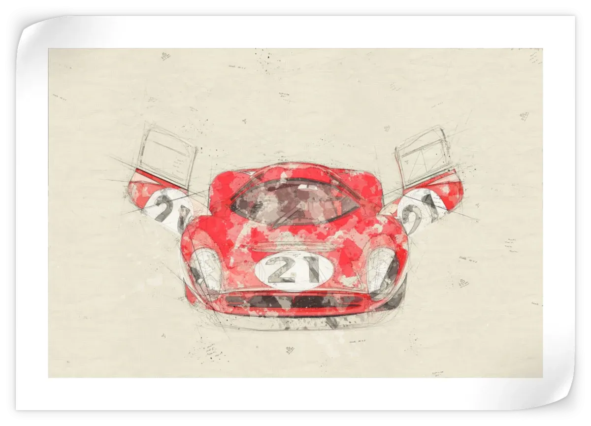 1967 Ferrari 330 P4 Car Front View Drawing Wall Art