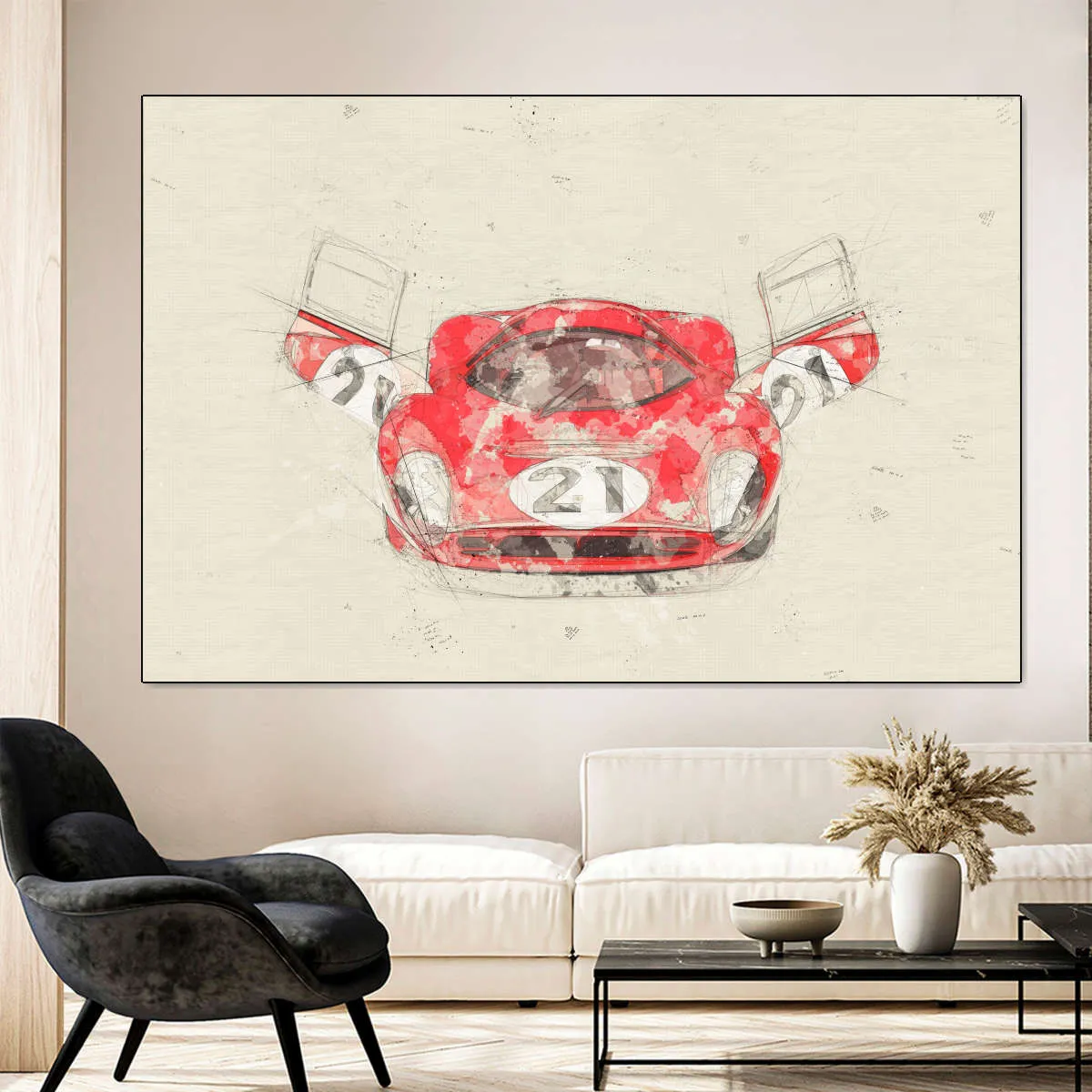 1967 Ferrari 330 P4 Car Front View Drawing Wall Art