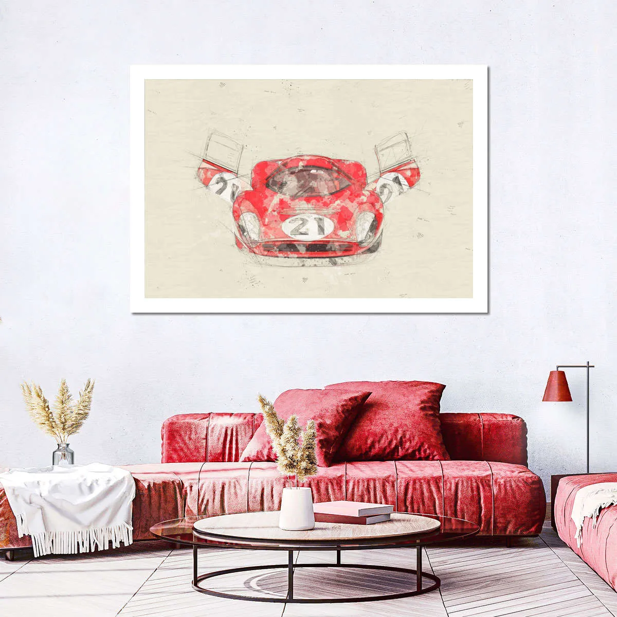 1967 Ferrari 330 P4 Car Front View Drawing Wall Art