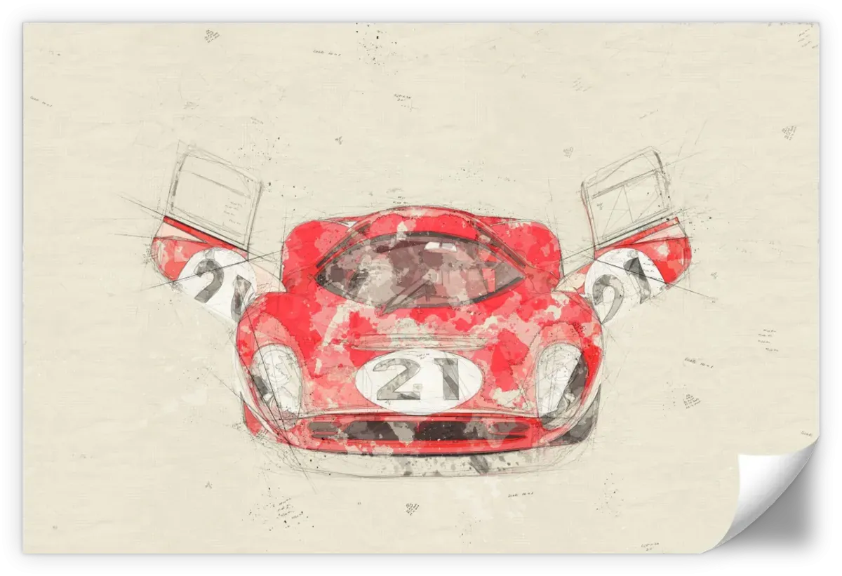 1967 Ferrari 330 P4 Car Front View Drawing Wall Art