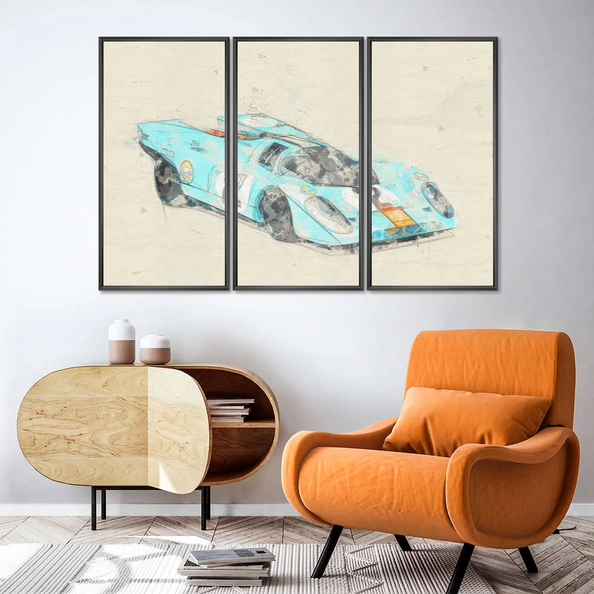 1971 Porsche 917K Race Car Rear View Drawing Wall Art