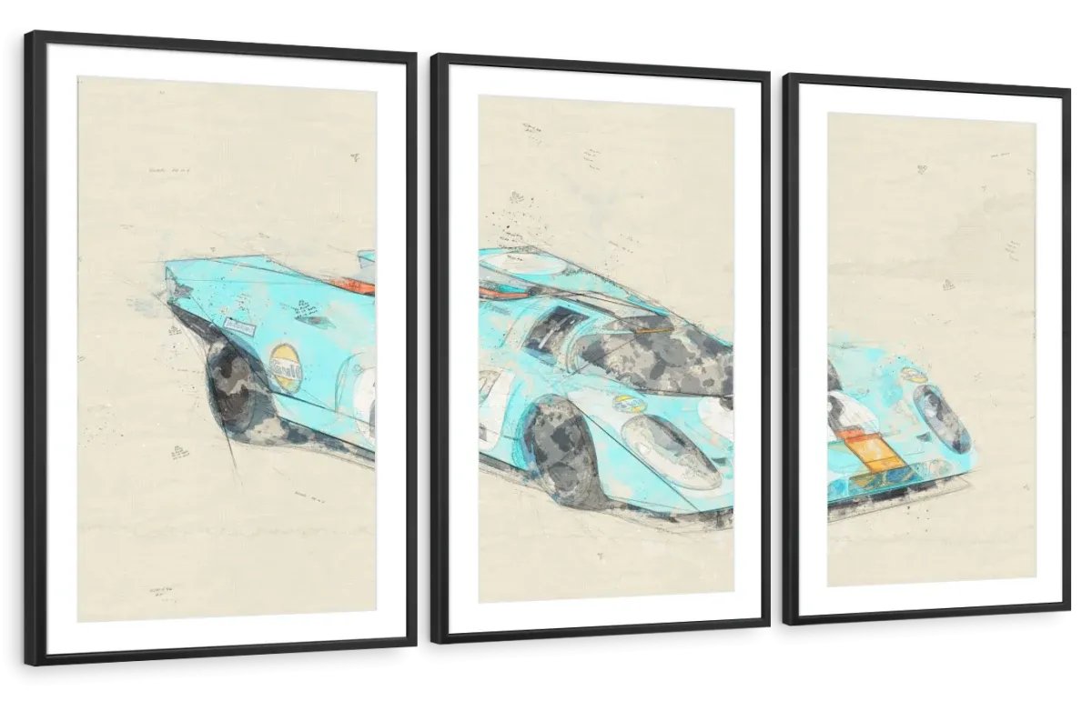 1971 Porsche 917K Race Car Rear View Drawing Wall Art