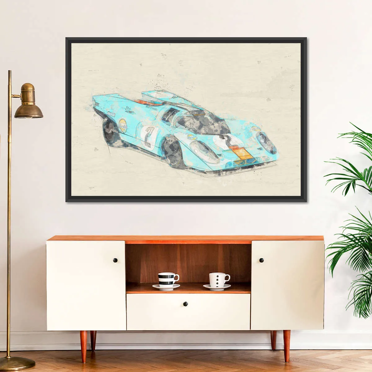 1971 Porsche 917K Race Car Rear View Drawing Wall Art