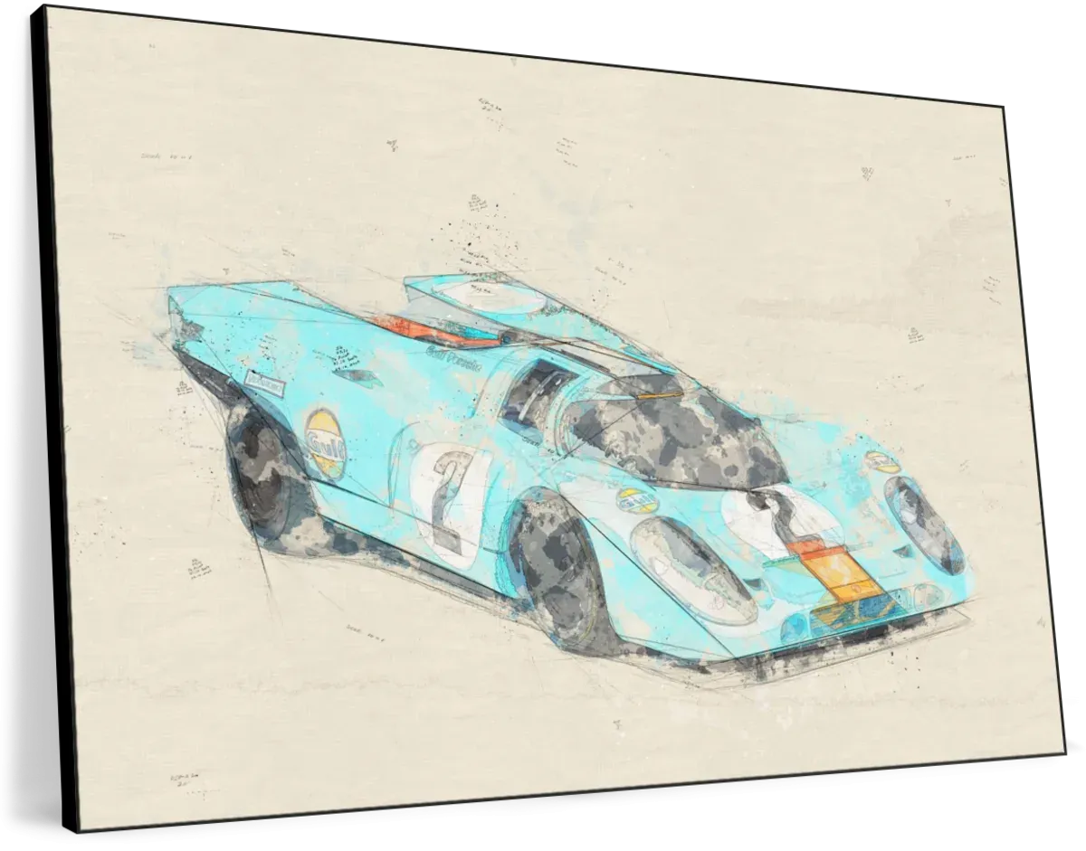 1971 Porsche 917K Race Car Rear View Drawing Wall Art