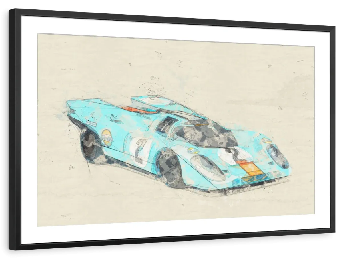 1971 Porsche 917K Race Car Rear View Drawing Wall Art