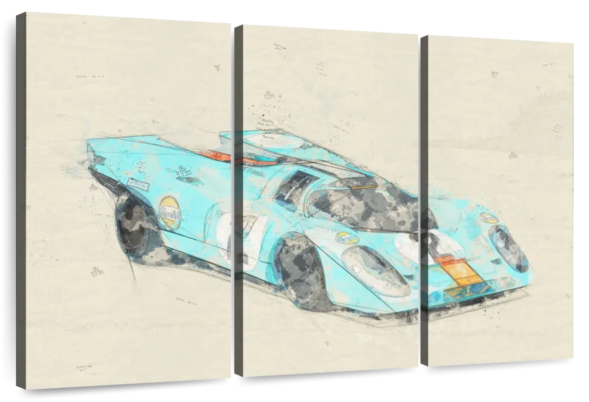 1971 Porsche 917K Race Car Rear View Drawing Wall Art