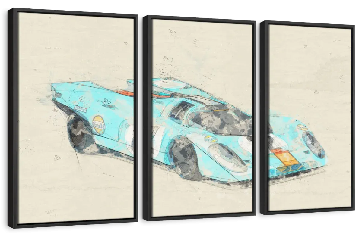 1971 Porsche 917K Race Car Rear View Drawing Wall Art