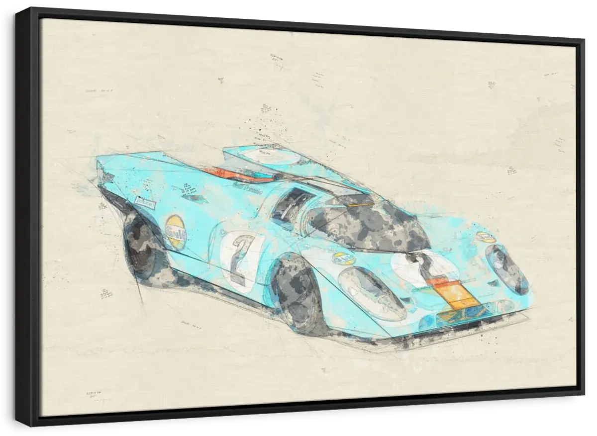 1971 Porsche 917K Race Car Rear View Drawing Wall Art