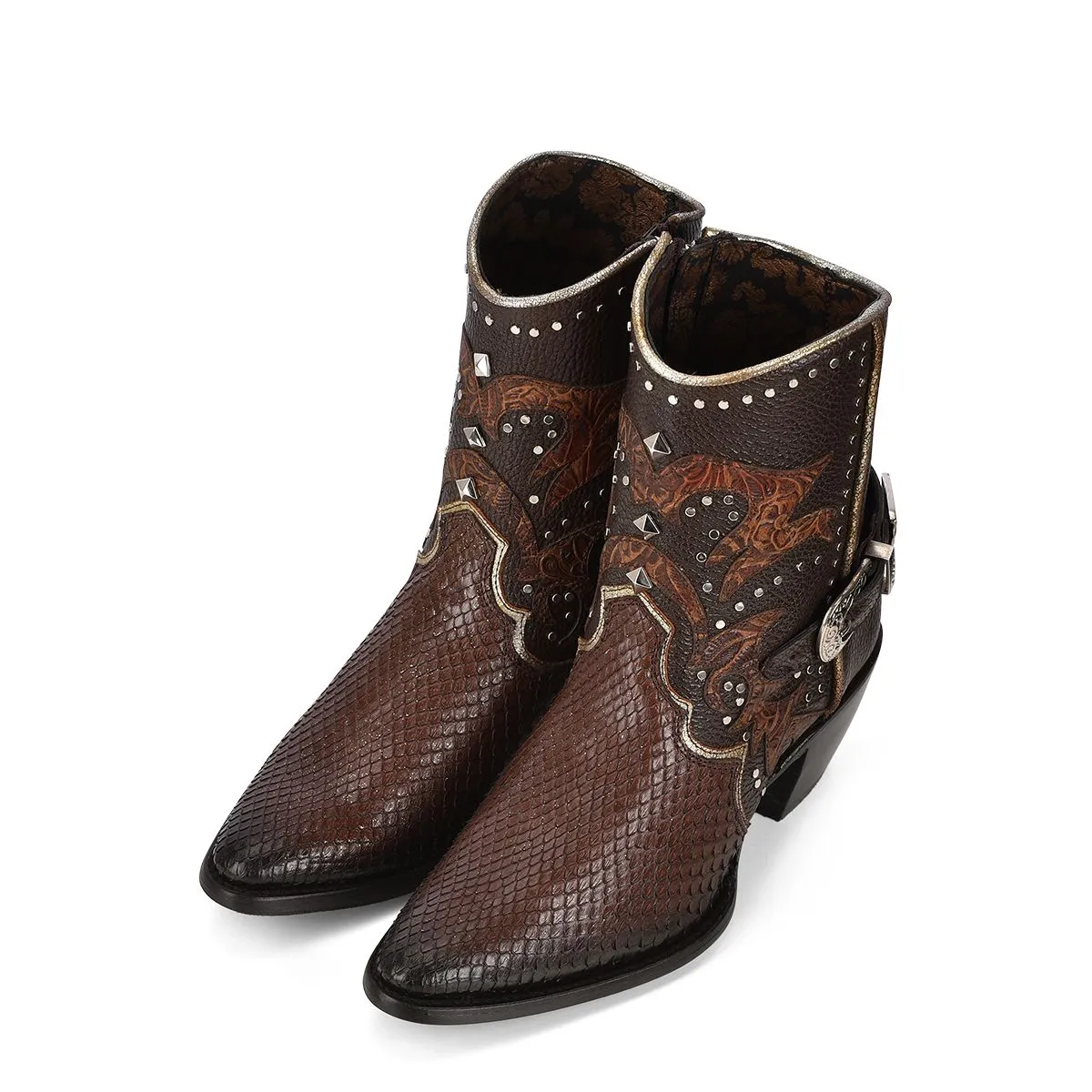 4A22PM - Cuadra brown western cowgirl python ankle boots for women