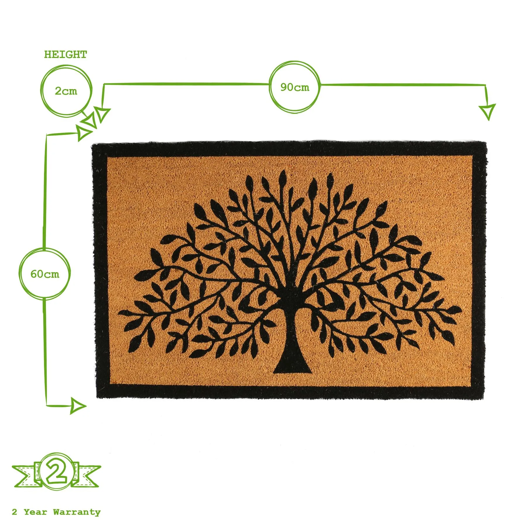 90cm x 60cm Tree of Life Coir Door Mat - By Nicola Spring