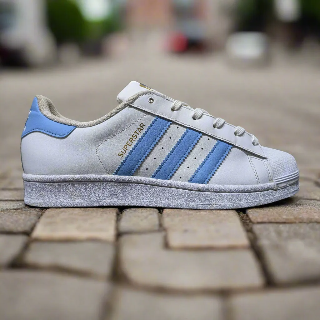 Adidas Superstar Women's Sneakers - White with Light Blue Details Size UK 6 / EU 39 1/3 / US 8